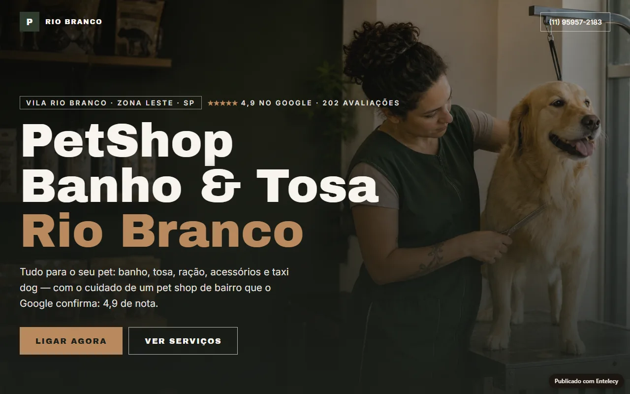 Landing page de pet shop com banho e tosa